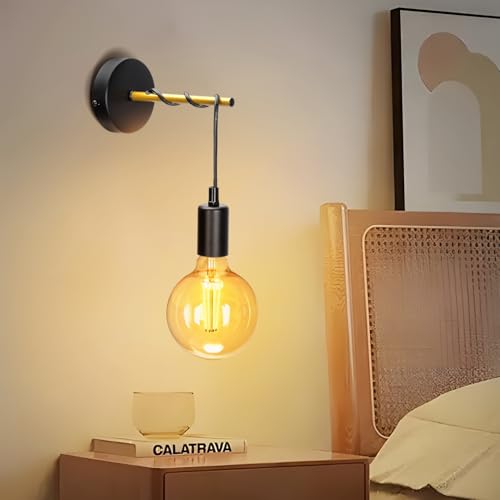Aigostar Indoor Wall Lamps Vintage E27, Wall Sconce Lights Metal, Black Wall Lights for Living Room Bedroom Kitchen Hallway Bar (Bulb Not Included)