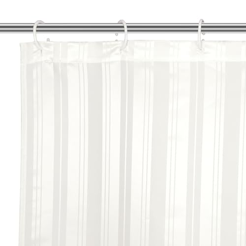 Image of Encasa XO Waterproof Shower Curtain for Bathroom 6 x 6.5 feet(183x200 cm), Anti-Fungal Polyester Washroom Curtain with 12 Hooks, Wet & Dry Partition Toilet Curtains Stripe White