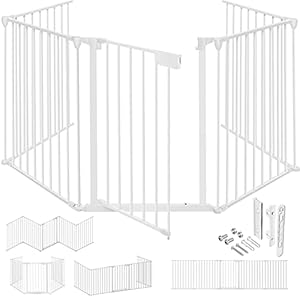 KESSER® Kaminschutzgitter mit Tür Metall Ofenschutzgitter Laufgitter Laufstall Absperrgitter Tierschutzgitter…