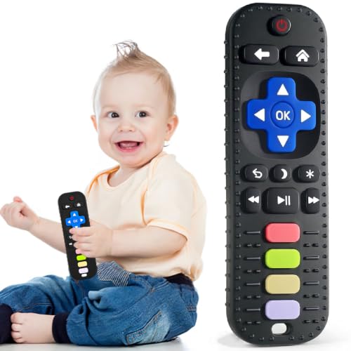 Avkast Teething Toys for Baby 3 6 12 18 Months TV Remote Control Shaped Baby Teether Toys Chew Toys Food Grade Silicone Teething Toys for Infants BPA Free for Baby Gum Relief