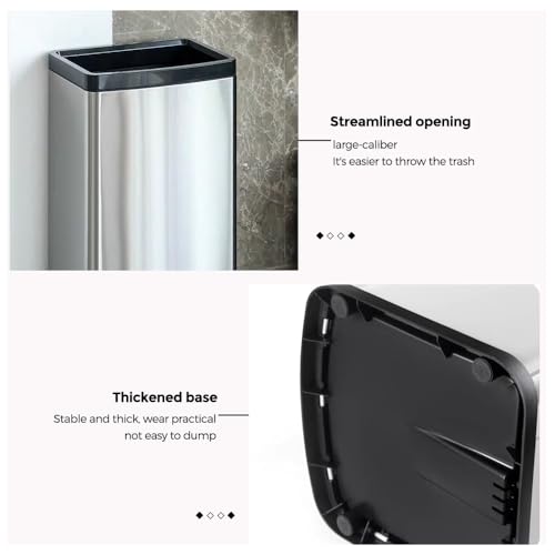 Image of 25L /6GALSquare Silver Garbage Can,Tall Kitchen Garbage Can,Silver Tall Trash can for Bathroom,Tall Stainless Steel dusbin for Commercial,Detached House