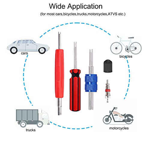 Image of 64PCS Tire Valve Stem Removal Tool Kit - 40PCS Tire Valve Cores, 20PCS Valve Stem Caps, 4-Way Valve Tool, Single and Dual Heads Valve Core Remover Tire Repair Tool
