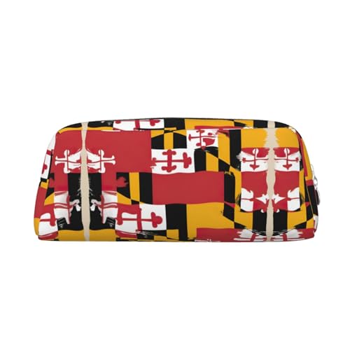 Maryland Flag - Astuccio pelle semicircolare per penne e trucchi ideale da viaggio per matite e oggetti quotidiani