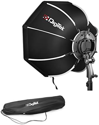 DIGITEK® (DSBH-065) Portable 65cm Octa Soft Box Kit with S2 Type Bracket, 2 White Diffuser, Silver Particle Baffle, Collapsible Nylon Cover, Carry Case, Compatible with Speedlights