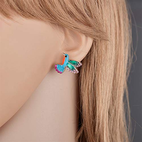 AILUOR Cute Enamel Crystal Hummingbird Bird Stud Earrings, Colorful Metal Animal Ear Studs Statement Jewelry for Women2
