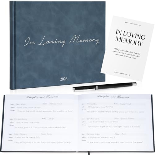 Funeral Guest Book - Celebration of Life Guest Book with Rollerball Pen for Memorial Service - Funeral Memory Sign in Books for Over 300+ Guests - Funeral Decorations with In Loving Memory Table Sign
