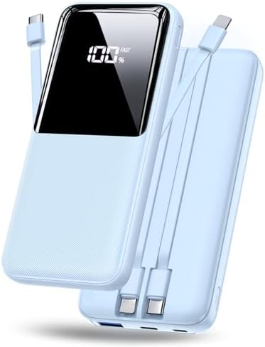 CFIAI Portable Charger Power Bank - 20000mAh Fast Charging Portable Battery Pack with Built in USB-C(22.5W) and iOS(20W) Output Cables (1 Pack, Blue)