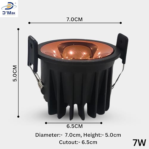 Image of D'Mak 7W Black Body LED COB Spot Light with Rose Gold Reflector (Warm White, 10)