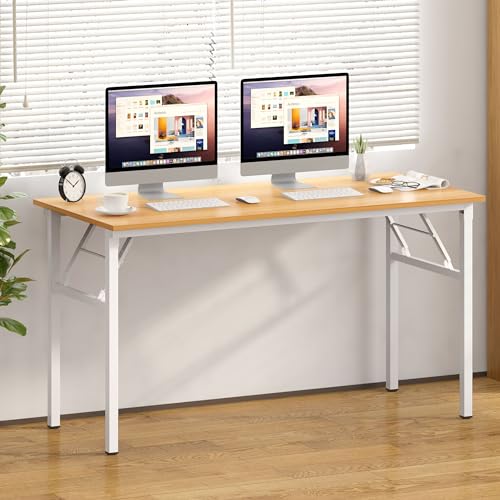 Image of Need Office Computer Desk 60 Inch Sturdy Folding Laptop Table Teak