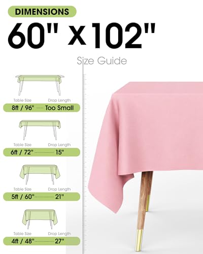 Image of Pureegg Rectangle Table Cloth 60 inch x 102 inch - Durable Polyester Tablecloth Offers Reusable & Washable Protection, Ideal for Outdoor Party, Picnic, Wedding, Banquet and Birthday, 2 Pack, Pink