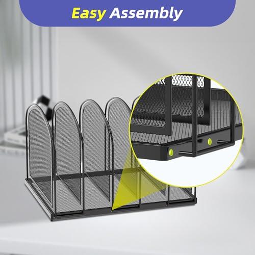 image for SUPEASY 5-Section File Organizer, Mesh Desk Organizer Upright File Hol