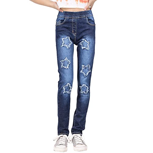 Girls Denim Jeans Comfort Stretchy Jeggings Bell Bottom Ripped Flared Pants Trendy Fashion Jeans Age 5-13 Years
