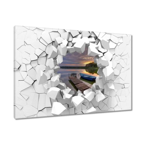 Toile jetée sur lac et bateau 90 x 60 cm pour sublimer votre chambre