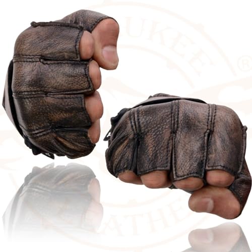 Image of Milwaukee Leather SH198 Men's Black Flame Embroidered Fingerless Gloves with Gel Palm | Padded Comfort; Vibration Relief; Flame Embroidery