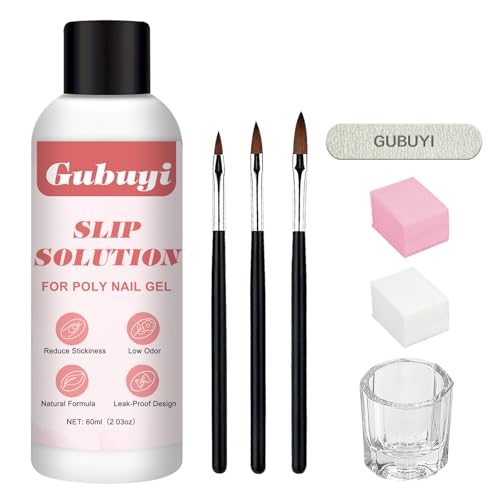 Poly Gel Slip Solution Kit, Slip Solution Polygel Uñas, Solución de Gel de Extensión de Uñas, para gel Constructor, Contiene 3 Cepillos, 1 Vaso, 1 Lima de Uñas y 100 Hojas de Limpieza