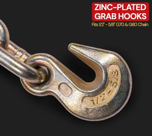 Image of 2 Pack 1 /2 inch - 5 /8 inch Hi-Viz Orange Quick Folding Handle Ratchet Load Binder with Grab Hook 18,100 lbs WLL | Tie Down Hauling Chain Binders for Flatbed Truck Trailer