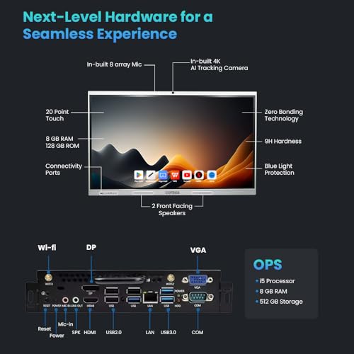 Image of Cornea 98 Inch All in One Interactive Smart Board 3840X2160 Pixel 4K UHD Display and Dual Operating System Android and Windows Version with K-12 Content and Cornea WritePro for Office, School