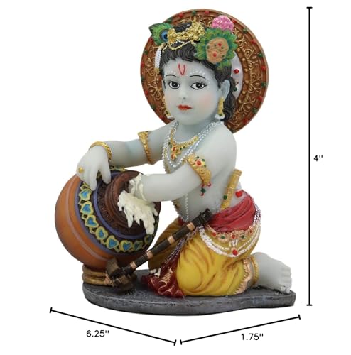 Estatua Bebé Krishna Vishnu Robando Mantequilla 4.25" Alto miniatura 6
