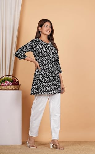 Image of Yash Gallery Women's Cotton Regular Fit Short Floral Printed Kurta