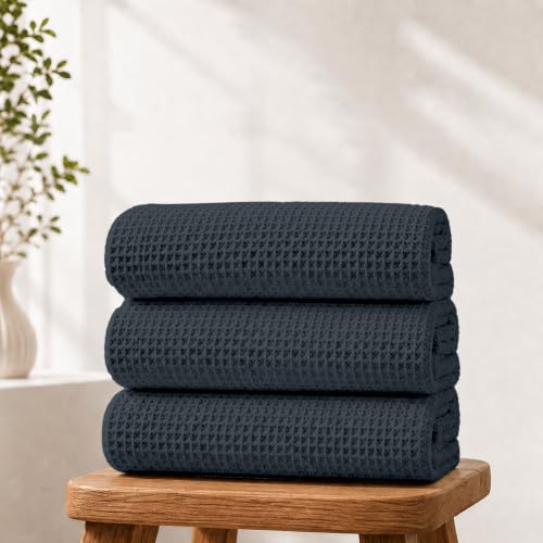 Image of Pure Cotton Waffle Towel | Lightweight | Anti Microbial and Water Absorbent | Soft Touch Quick Drying Bath Towel (Charcoal, Pack of 1)
