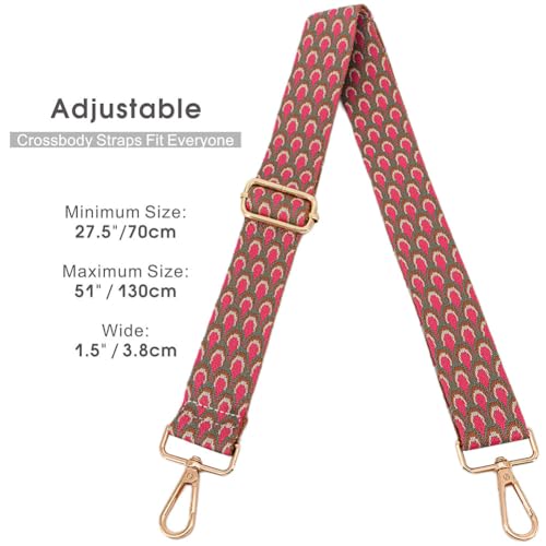 Image of Replacement Purse Strap Shoulder Strap Adjustable Crossbody Strap for Women Crossbody Wide Shoulder Bag, Pink Feathers-gold Hardware, 28-51 inches