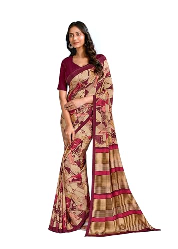 Image of Jaanvi fashion Women's Crepe Silk Saree with Unstitched Blouse Piece | Soft Lightweight Traditional Ethnic Wear Saree for Party, Wedding, Festival