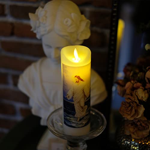 Nonno & Zgf Moving Wick Flameless Candle God Jesus, Real Wax, Religious Prayer Devotion Candles Gift, Battery Operated With Remote Timer Function #TOP4