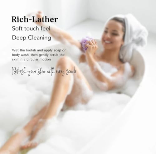 Image of QBZ Large Bath Loofah Sponge Scrubber Exfoliator for High Lather Cleansing (PINK & BLUE, 1 Count (Pack of 2))