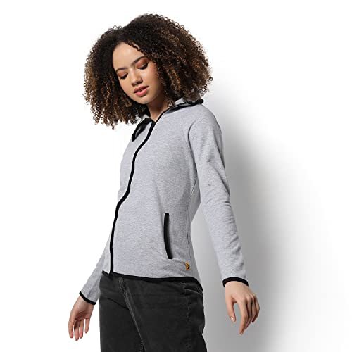 Image of Campus Sutra Women cotton Premium Zipper Hoodie-Grey