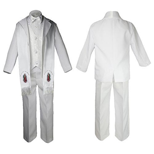 Image of Baby Boy Christening Formal Paisley Suit Silver Guadalupe Maria On Stole SM-20