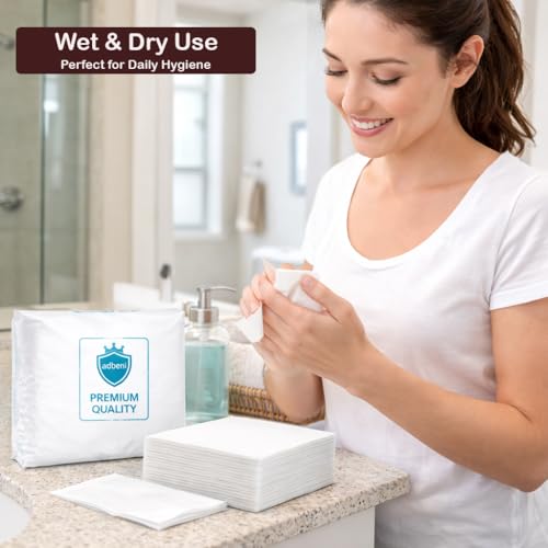 Image of Adbeni Premium Disposable Napkins Towels | Spunlace Cotton | Wet & Dry Use | Soft & Strong Wipes | Lint-Free, Tear-Resistant | For Dining, Salon, Travel & Everyday Cleaning | Pack of 100 | 9x9 Inch
