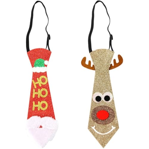 Ppmter 2 Corbatas Navideñas De Fieltro con Temática Navideña De Dibujos Animados, Corbatas Novedosas para Fiestas Navideñas, Accesorios para Disfraces Navideños Infantiles.