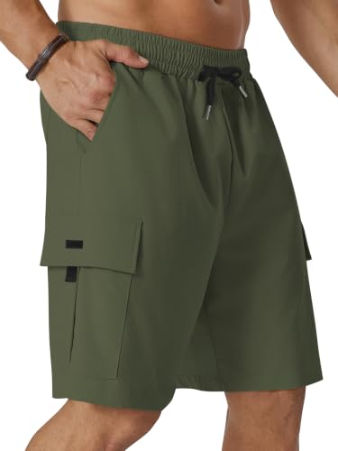 Image of Hardaddy Men's Casual Stretch Cargo Shorts Classic Drawstring Elastic Waist Relaxed Fit Work Short with 5 Pockets