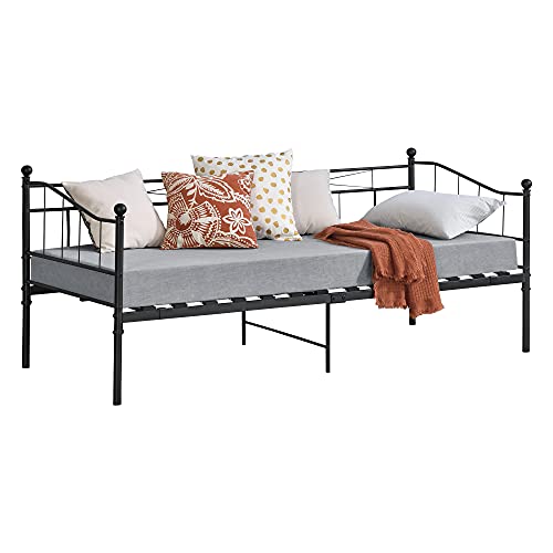 [en.casa] Metall-Tagesbett Arjeplog 90x200 cm Bettgestell Jugendbett Metallbett Einzelbett Schwarz