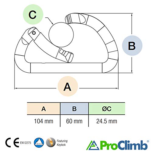 ProClimb Modified D High Tensile Steel Carabiner with Captive Pin Bent Gate 30kN