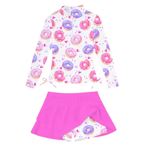 Image of 3-12T Girls Swimsuit Long Sleeve Rashguard Bathing Suits Swim Set | Quick Dry, UPF 50+ Sun Protection, Swimming Skirt, Boyshorts, Zipper Two Piece Long Sleeve Swimsuits, Adjustable Drawstring