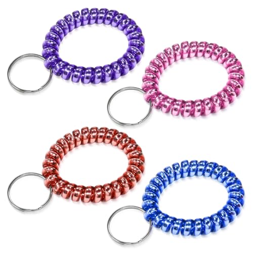 Image of TENOC Spiral Coil Keychain, Anti-lost Key Chain Holder Lanyard Cord for Sauna Outdoor Sports and Gym Pool