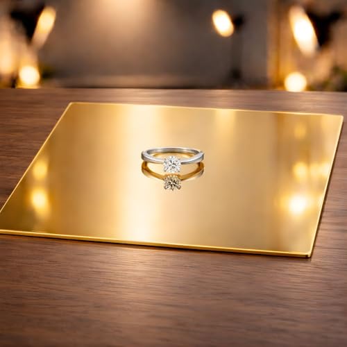Image of SMILEDRIVE Gold & Silver Acrylic Display Table Risers, 30 x 30cm, Set of 2 | Reflective, Professional Product Photography, Square , One Gold, One Silver, One-Sided