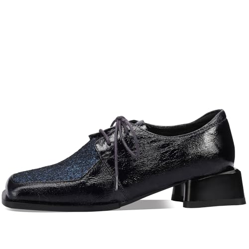 Image of Loafers for Women Patent Leather Buckle Square Toe Chunky Block Dress Slip On Wide Casual Comfortable Dressy High Heels Ladies Comfort Moccasins Elegantes 2 Inch Shoes