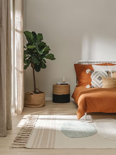 benuta Pop Baumwollteppich Gibson - Blau 160x230 cm - 100% Baumwolle - Rechteckig & im Style: Abstrakt,Geometrisch,Fransen, Natural Living, Scandi Living - Pflegeleicht für Wohnzimmer