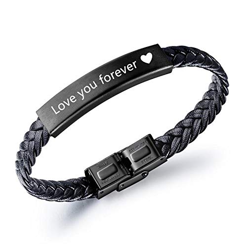 Personalizadas Pulsera Cuero para Hombre Acero Inoxidable con Grabado PU Cuero Pulsera Regalo para Hombre Dia del Padre