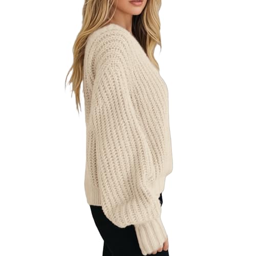 Women's Chunky Cardigan V-Neck Open Front Sweater Long Sleeve Knit Sweater Loose Casual Button Outerwear3