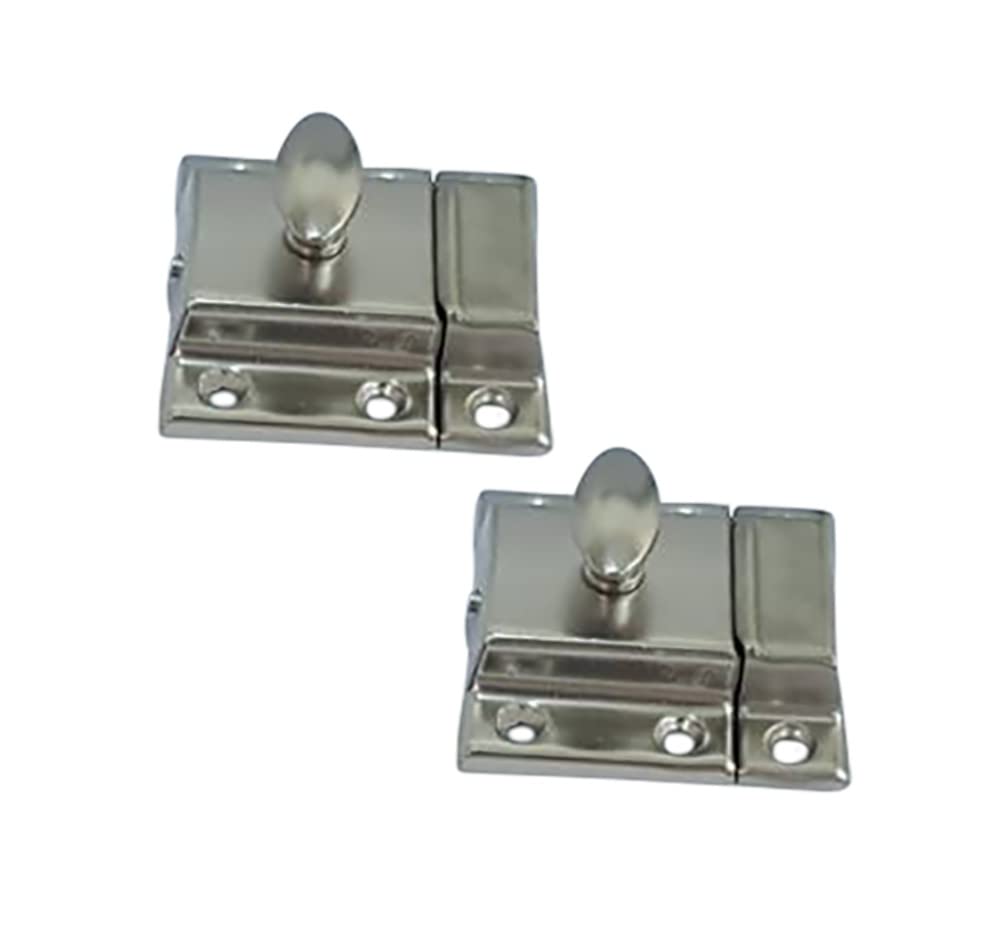 QCAA Oval Turn Cabinet Latch, for Cupboard & Other Furniture, Large, Chrome Plated, Made in Taiwan, 2 Pack