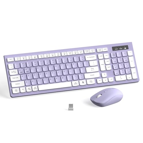 Wireless Keyboard and Mouse Combo, Full-Sized Wireless Keyboard and Adjustable DPI Mouse, 2.4GHz USB Receiver, Silent Keyboard and Mouse for PC, Windows, MAC, Desktop, Laptop(Purple)