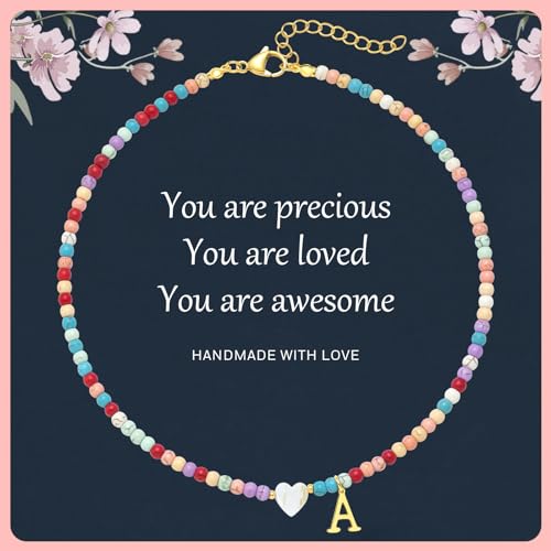 Initial Necklaces for Women,Colorful Beaded Choker Necklaces for Women Gifts Bohemian Letter Choker Necklace Jewelry for Women Birthday Gifts