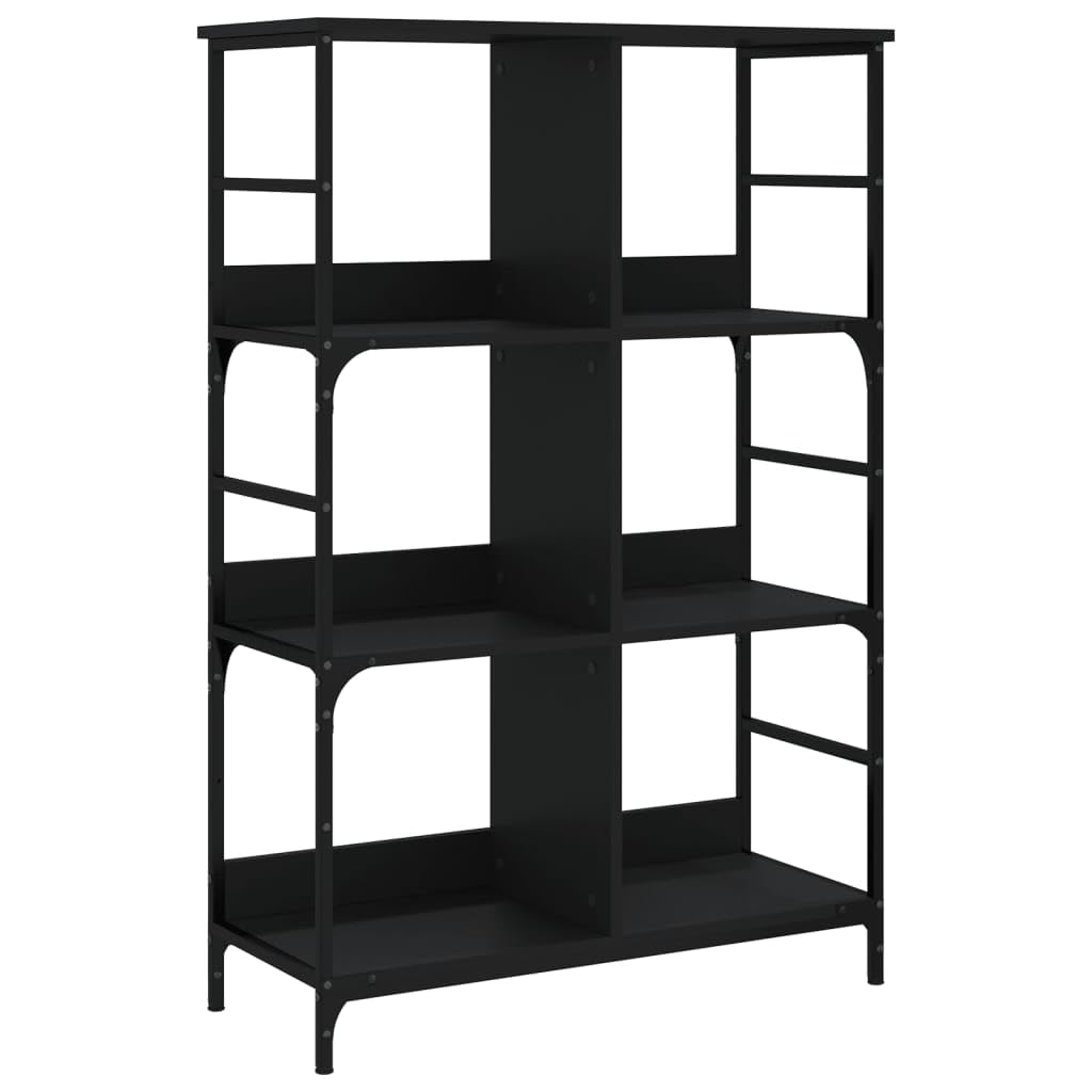 Estantería negra 78,5 x 33 x 117,5 cm, material de madera con marco de acero, diseño industrial moderno, generoso 6 compartimentos, para salón, oficina, dormitorio, pasillo