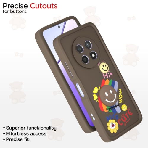 Image of Pikkme Back Cover for Realme Narzo 70x 5G / N65 / Realme 13 /12 / 12X 5G / C65 | Soft Silicone| Cute Rainbow Smile & 3D Cartoon Flower Design | Shockproof Raised Camera Protection Bumper Case (Brown)