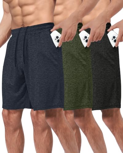 Image of BOOJO 3 Pack Gym Basketball Mens Shorts - Quick Dry Black Workout Athletic Shorts with Pockets for Casual Running(S-6XL)