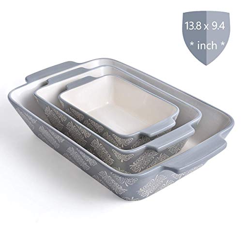 KINGSBULL HOME Bakeware 3-pcs Baking Set Baking Pans Ceramic Baking Dish Grey Lasagna