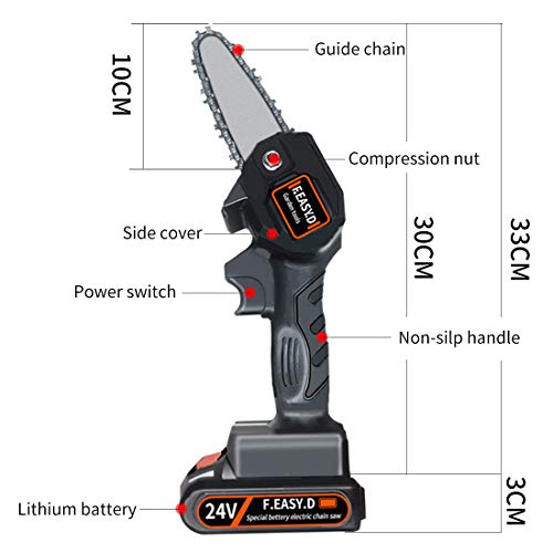 F.EASY.D Mini Chainsaw 4-Inch Cordless Electric Protable Chainsaw with Brushless Motor, One-Hand 0.7kg Lightweight, Pruning Shears Chainsaw for Tree Branch Wood Cutting (4inch, Black)